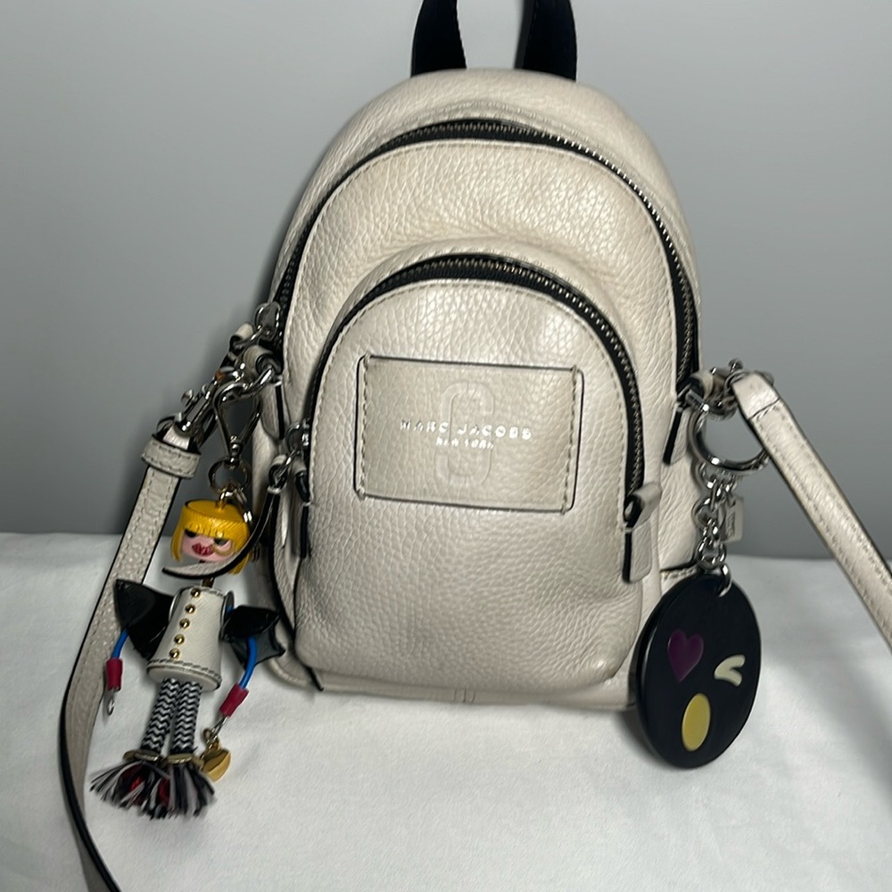 Marc Jacobs light Gray mini doublele zip backpack convertible crossbody purse